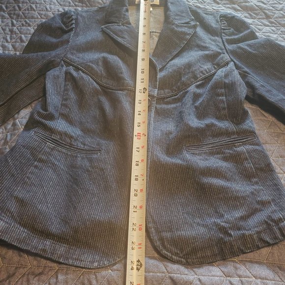 Vintage Y2K Sz S/M Old Navy Denim Jean Blazer Long Sleeve 1 button Pinstripe - Picture 10 of 12